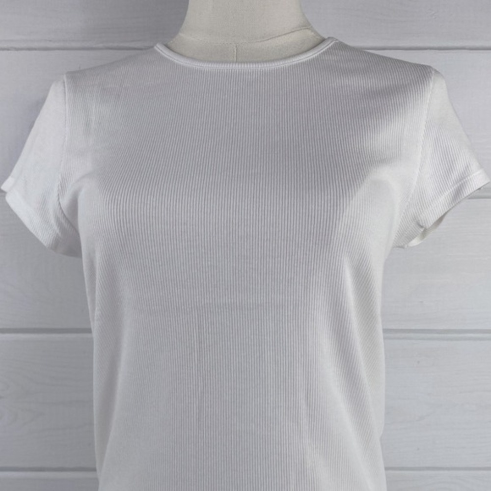 American Eagle Ribbed T-Shirt Layering Tee XL White Stretch Base Layer 90s Y2K - Picture 3 of 14